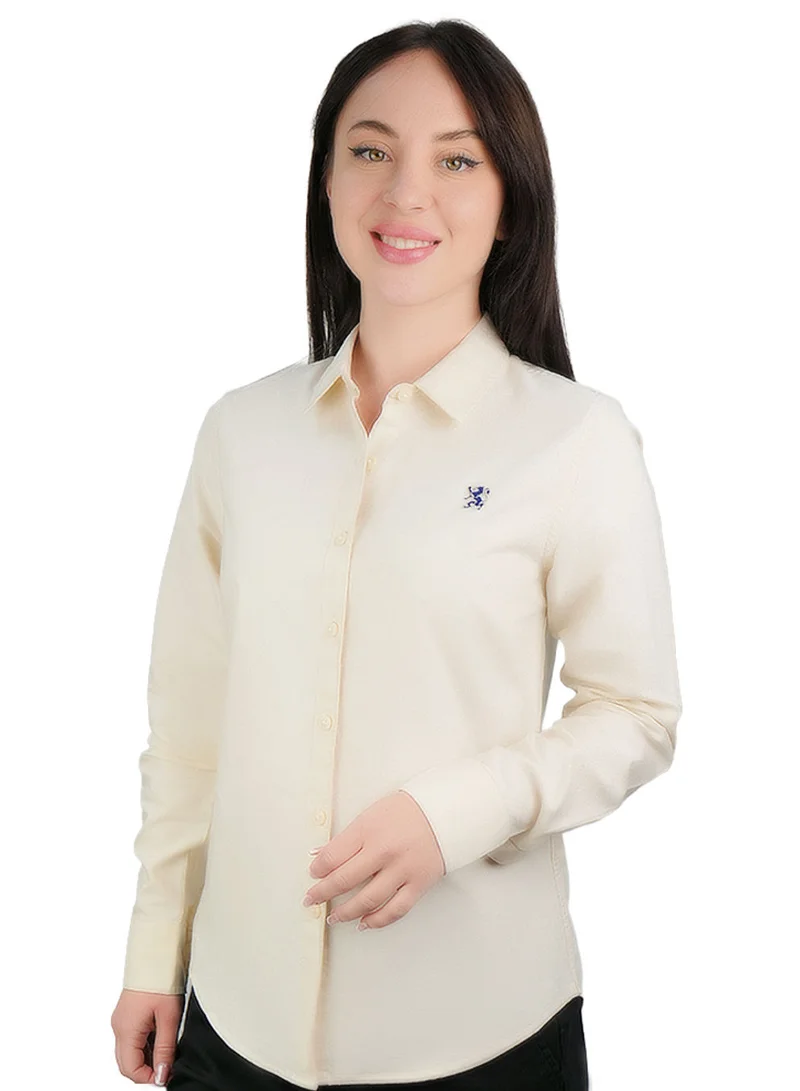 Women’s Slim Fit Cotton Oxford Shirt | Acute Collar with Embroidery